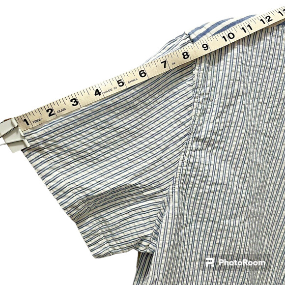 Free Assembly Mens Shirt Collared Button Down Seersucker Blue White Strip Cotton - Picture 7 of 10